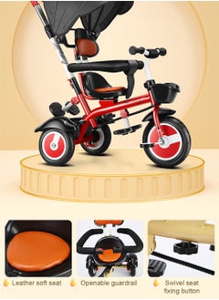 MaBaby 4-in-1 Tricycle for Kids,  Kids Bicycle with Adjustable Push Handle and folding 2-Way Trikes Swivel Seat, for 1-6 Years Boys and Girls (Red)  - Image 4