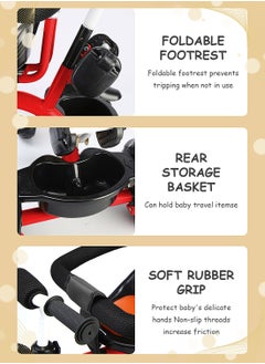 MaBaby 4-in-1 Tricycle for Kids,  Kids Bicycle with Adjustable Push Handle and folding 2-Way Trikes Swivel Seat, for 1-6 Years Boys and Girls (Red)  - Image 3