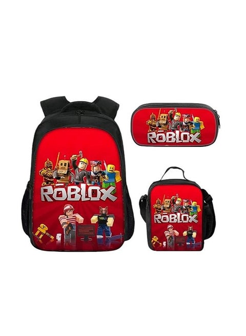 Roblox Backpack Student Schoolbag Computer Bag Gift for  Roblox Kids Red/Black School Backpack display picture 1