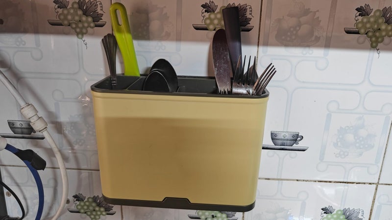 BAREPEPE Self Adhesive Plastic Wall Mounted Kitchen Cutlery Holder,Spoon Holder,Chopstick Holder Organizer Stand (Green & Yellow) - Image 4