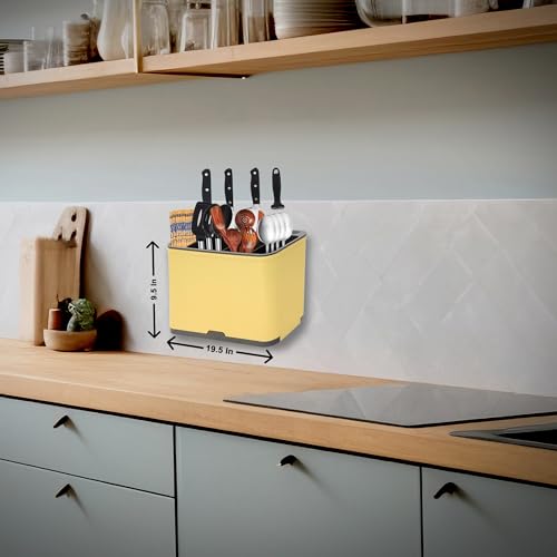 BAREPEPE Self Adhesive Plastic Wall Mounted Kitchen Cutlery Holder,Spoon Holder,Chopstick Holder Organizer Stand (Green & Yellow) - Image 5