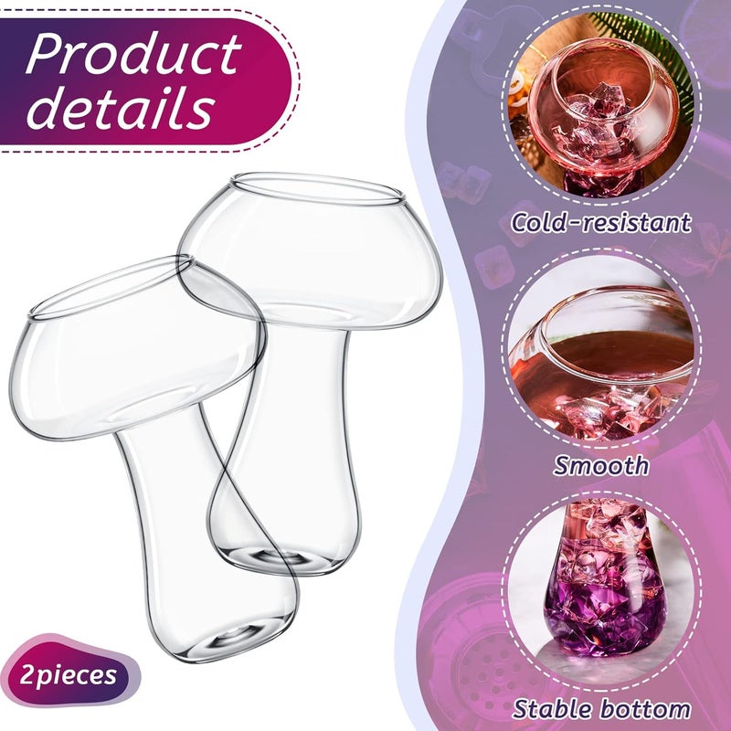 Cunhill 2 Pcs Glass Cup Cocktail Creative Martini Glass Goblet Clear Drink Cup for Juice Beer Wine Champagne Cocktail Home Kitchen Bar PartyMushroom  - Image 3