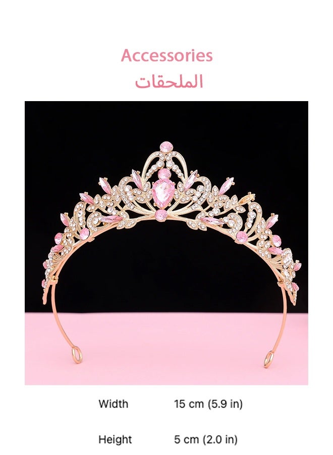 شبيلي فستان أميرة أنيق للبنات بأكمام كشكش وتنورة واسعة وردي من مزيج الفيسكوز الناعم لحفلات العيد والتصوير وهدية عيد ميلاد مع تاج ملكي فاخر - Image 5