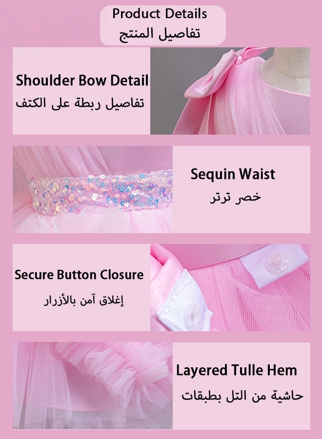 شبيلي فستان أميرة أنيق للبنات بأكمام كشكش وتنورة واسعة وردي من مزيج الفيسكوز الناعم لحفلات العيد والتصوير وهدية عيد ميلاد مع تاج ملكي فاخر - Image 4