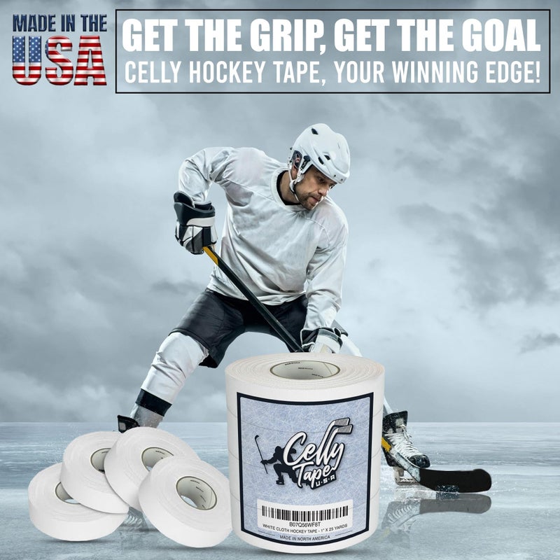 CellyTape Hockey Stick Tape 4-Pack, Strong Adhesive for Ice and Roller Hockey Sticks, Baseball bat Tape, Lacrosse Sports Handle. Easy Tearing pro Tape Made in USA (White) - Image 4