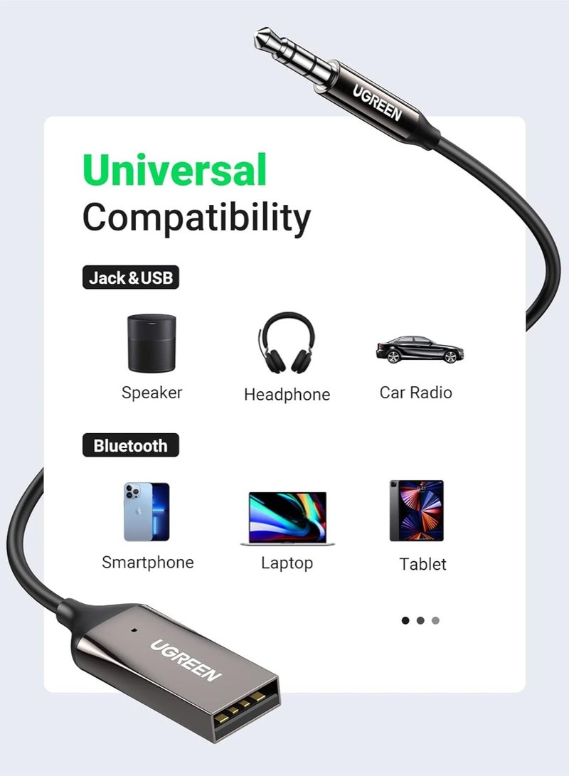 Car Bluetooth Adapter 3.5mm Bluetooth Receiver 5.0 for Car Bluetooth Audio Adapter with Built-in Microphone Input for Hands-Free Calls and Music Fit for Car Speaker and Home Audio  - Image 3