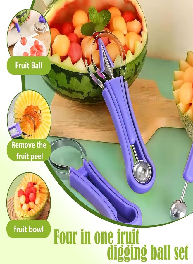 Suuker Melon Baller Scoop Set,4 In 1 fruit cutters shapes, watermelon scooper fruit scooper and baller, fruit carving tools - Image 2