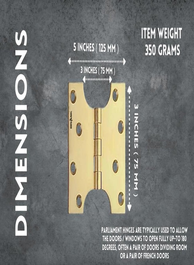 BRASK Brass Heavy Duty Parliament Hinges 3" x 3" Inches | Wide Opening, Extended Hinges with Screws (3, Antique Brass) - Image 3