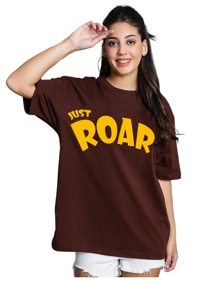 LEOTUDE - LEOTUDE Oversized Round Neck Women's T-Shirts (GRL_FS49_Brown_Roar_P_Brown_S) - Image 1