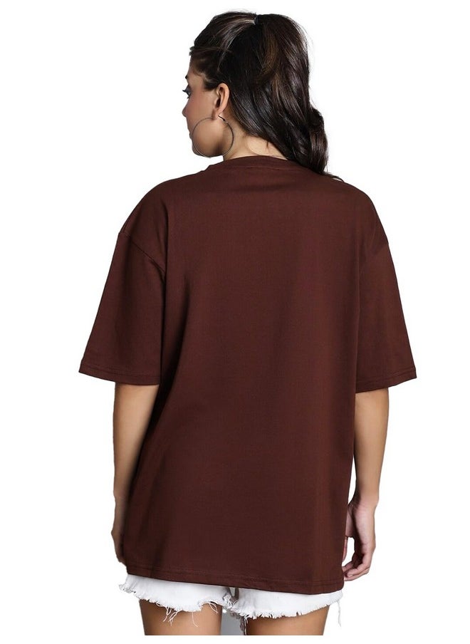 LEOTUDE - LEOTUDE Oversized Round Neck Women's T-Shirts (GRL_FS49_Brown_Roar_P_Brown_S) - Image 1