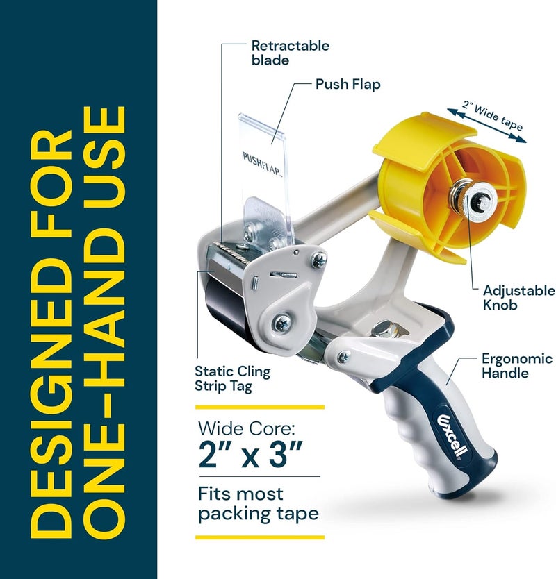 excell EXC-828PL PUSHFLAP Tape Dispenser (2 Inch Wide), Manual, Metal/Plastic, 3 Inch Core for Carton Sealing & Packing, Easy One-Hand Operation - 1 Set + 2 Rolls of Transparent Tape - Image 3