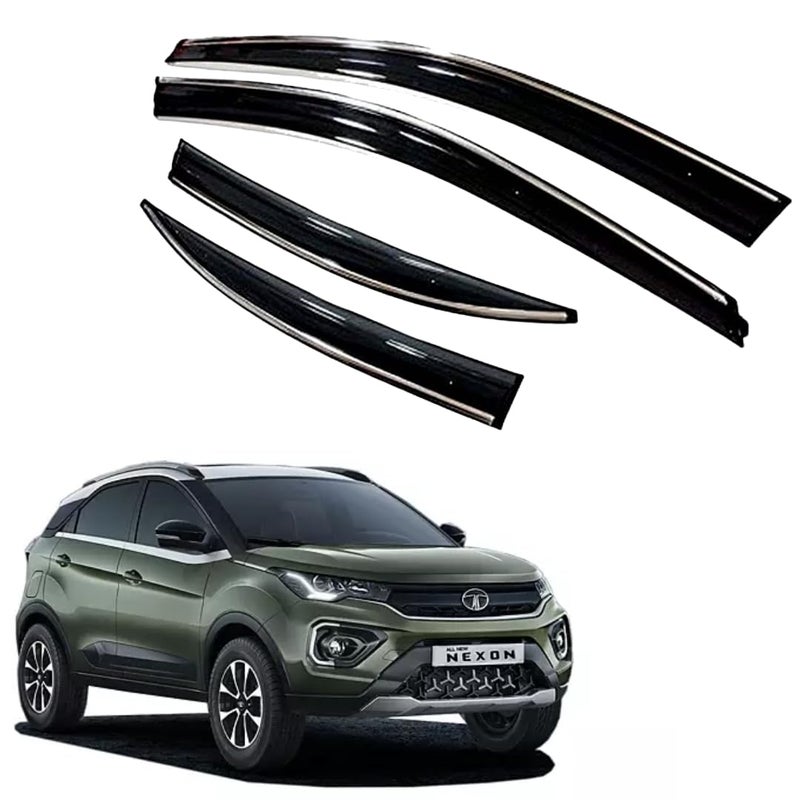 ROYALTECH Premium Chromeline & Silverline Unbreakable Car Rear Window Wind Deflectors & Side Door Visor Rain Guard Compatible with (Tata Nexon (2023 Onwards)) - Image 1