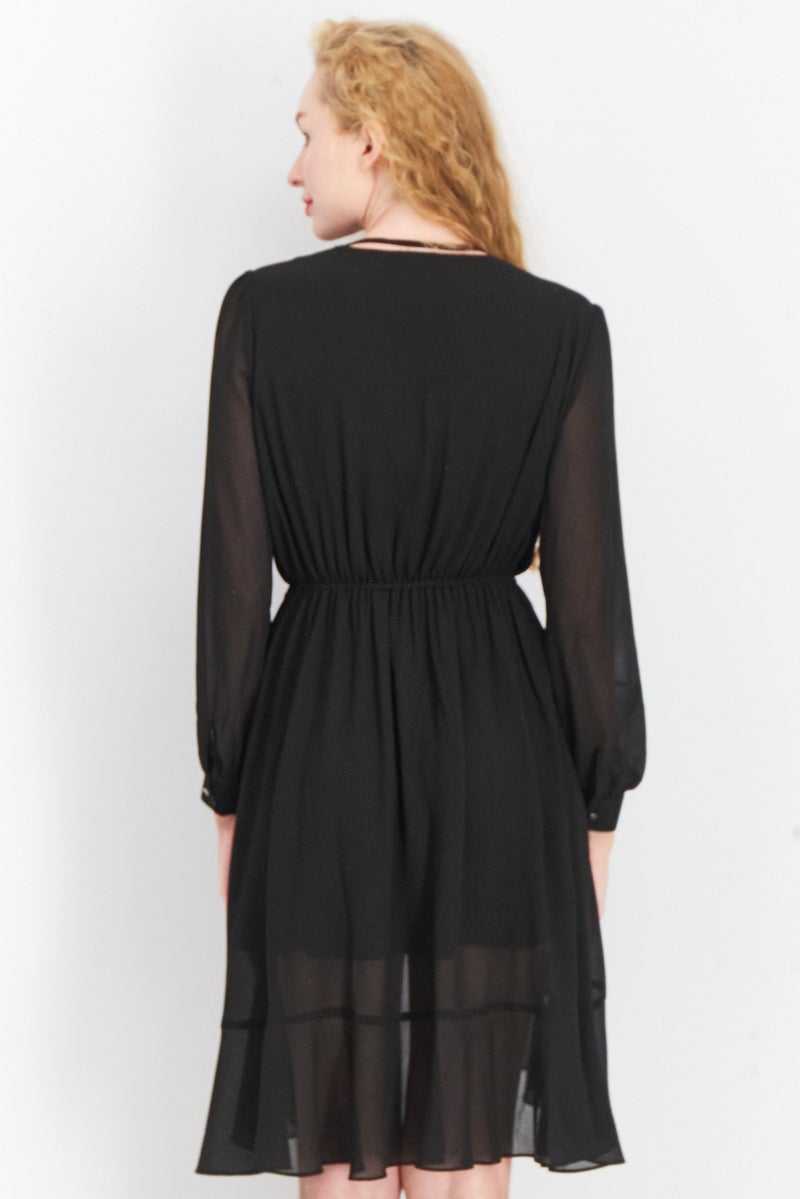 TWINSET Women Plain Midi Casual Dress, Black  - Image 3