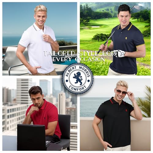Albert Morris Mens Striped Short Sleeve Polo Shirts 4 Pack - Regular Fit - Multicolor - American Classic Stripe - Small - Image 2