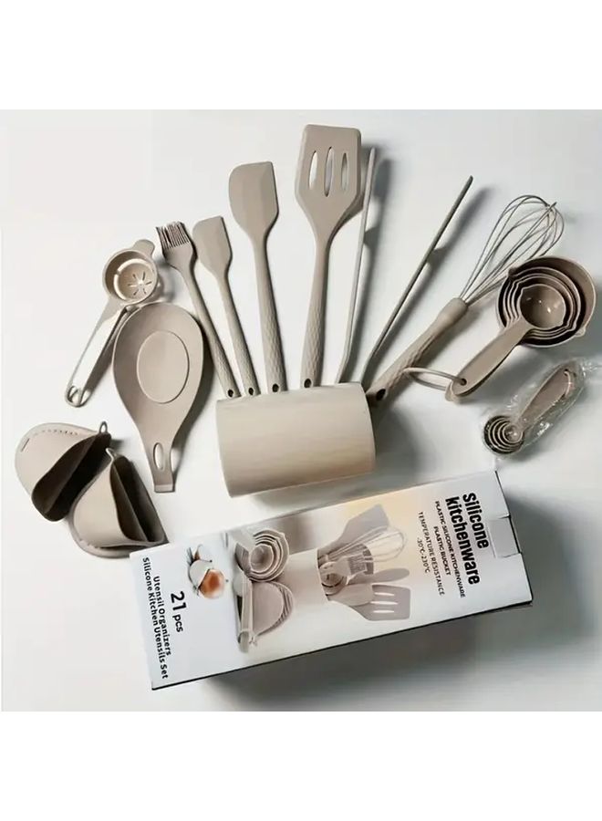 21pcs Light Brown Silicone Baking Set Cream Spatula Whisk Scraper Spoon Kitchen Tools Heat Resistant Easy to Clean Durable for Beginners and Experienced Bakers - Image 2