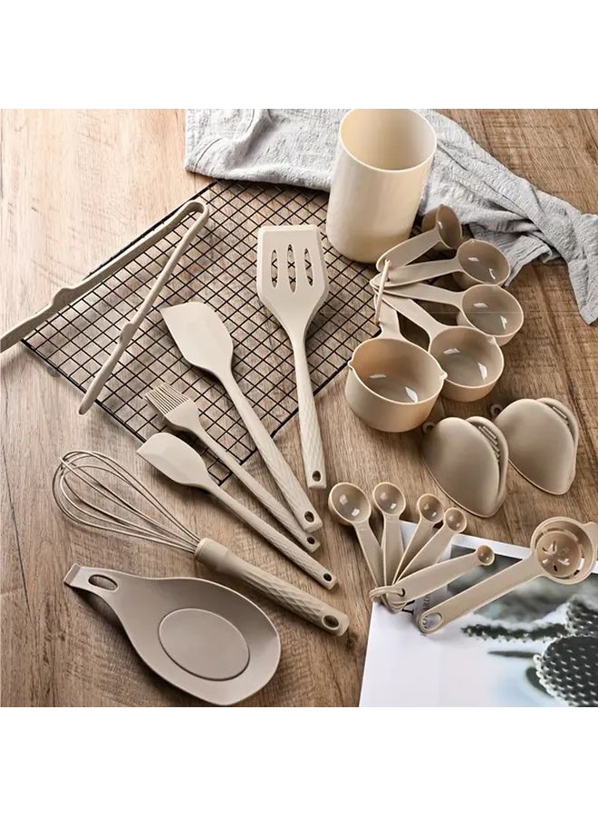 21pcs Light Brown Silicone Baking Set Cream Spatula Whisk Scraper Spoon Kitchen Tools Heat Resistant Easy to Clean Durable for Beginners and Experienced Bakers - Image 1