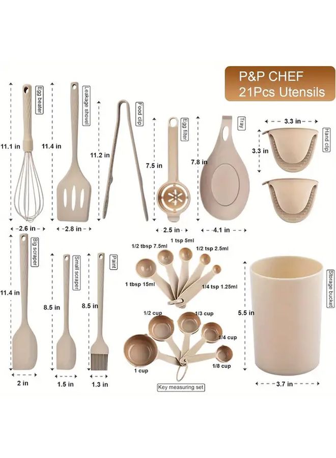 21pcs Light Brown Silicone Baking Set Cream Spatula Whisk Scraper Spoon Kitchen Tools Heat Resistant Easy to Clean Durable for Beginners and Experienced Bakers - Image 3