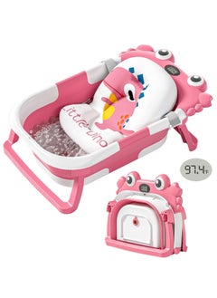 iMissiu Baby Bathtub for Newborn, Foldable Baby Bath Tub with Thermometer & Soft Floating Cushion & Drain Hole, Portable Travel Infant Bath Tubs for Newborns to Toddler 0-36 Months Girl, Pink  - Image 1