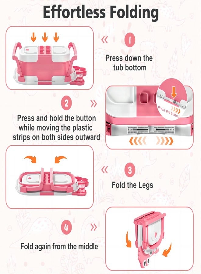 آي ميس يو حوض استحمام للأطفال حديثي الولادة، حوض استحمام قابل للطي مع ميزان حرارة ووسادة عائمة ناعمة وفتحة تصريف، أحواض استحمام محمولة للسفر للأطفال حديثي الولادة إلى الأطفال الصغار من سن 0 إلى 36 شهرًا، للبنات، وردي - Image 5