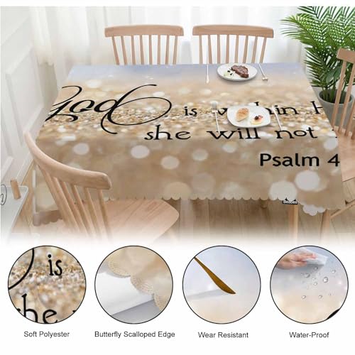 Beabes Bible Verse Decorative Table Cover for Kitchen, Oblong Tablecloth God is Within Her She Will Not Fall Dining Table Cloth Tabletop Tablecloths for BBQ Picnic Coffee 52"X70", Gold Sparkle - Image 4