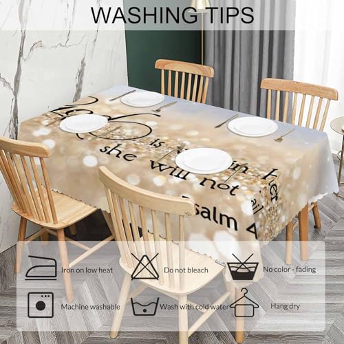 Beabes Bible Verse Decorative Table Cover for Kitchen, Oblong Tablecloth God is Within Her She Will Not Fall Dining Table Cloth Tabletop Tablecloths for BBQ Picnic Coffee 52"X70", Gold Sparkle - Image 5