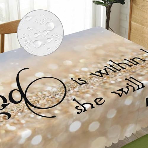 Beabes Bible Verse Decorative Table Cover for Kitchen, Oblong Tablecloth God is Within Her She Will Not Fall Dining Table Cloth Tabletop Tablecloths for BBQ Picnic Coffee 52"X70", Gold Sparkle - Image 3
