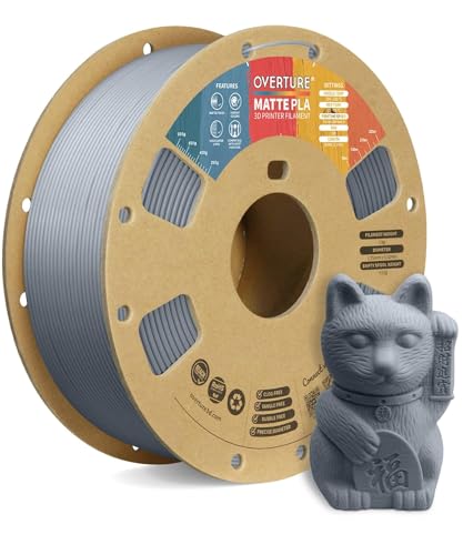 OVERTURE PLA Matte 3D Printer Filament 1.75mm, Matte PLA 1kg Cardboard Spool (2.2lbs), Dimensional Accuracy +/- 0.02 mm (Matte Light Gray) - Image 1