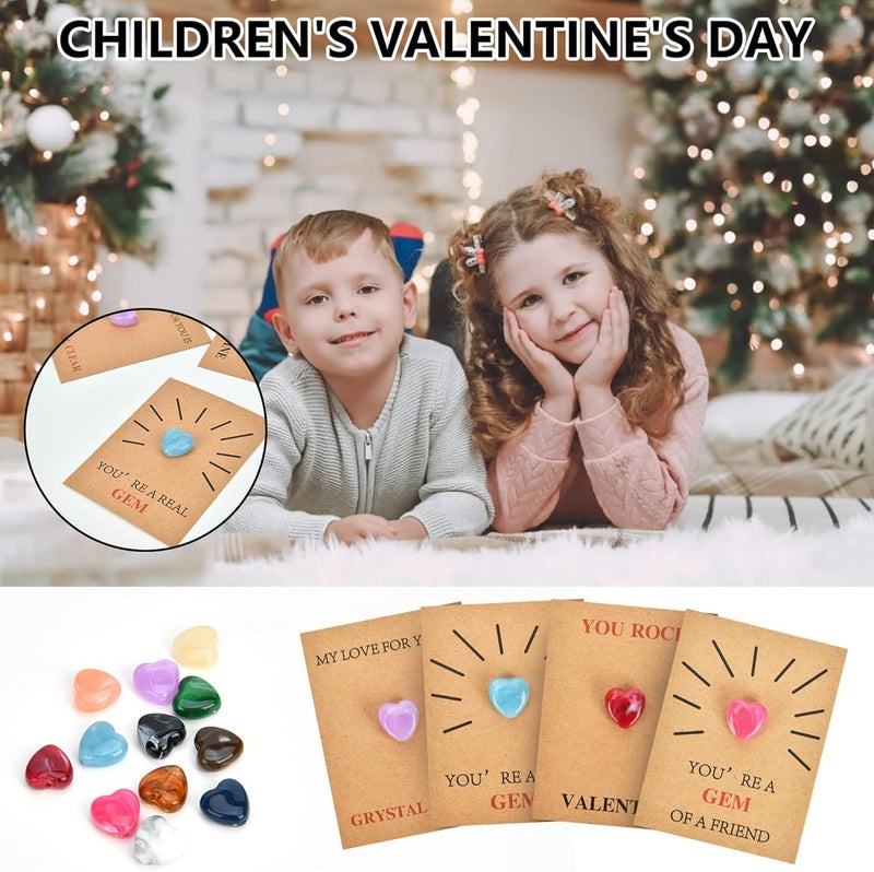 OYB Valentines Day Gifts for Kids, 24 Pack Valentines Cards with Heart, Valentine's Day Crystal Cardsï¼ŒValentines Heart Crystals with Cards,Valentine Exchange Party Favors for Boys & Girls - Image 3