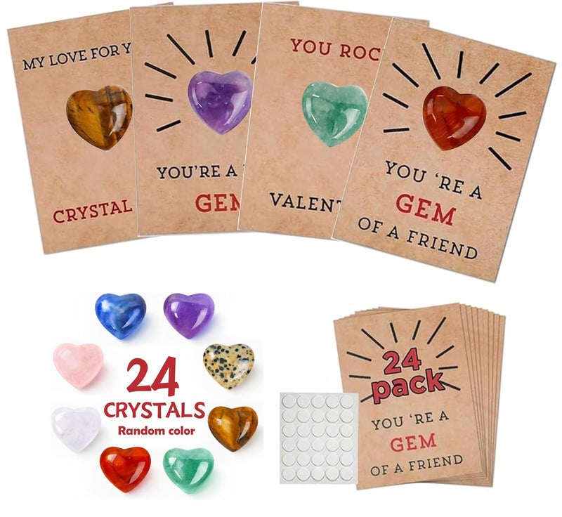 OYB Valentines Day Gifts for Kids, 24 Pack Valentines Cards with Heart, Valentine's Day Crystal Cardsï¼ŒValentines Heart Crystals with Cards,Valentine Exchange Party Favors for Boys & Girls - Image 1