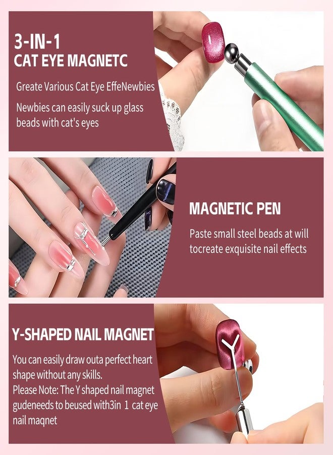 uadbau 4-Piece Cat Eye Magnet Set - Green Dual-Ended Nail Magnet With Round Bead, Heart Nail Magnets for Nail Art, and Black Magnetic Bead-Pickup Pen, Magnet for Cat Eye Gel Polish DIY Nail Designs - Image 4