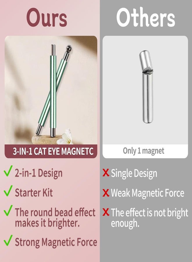uadbau 4-Piece Cat Eye Magnet Set - Green Dual-Ended Nail Magnet With Round Bead, Heart Nail Magnets for Nail Art, and Black Magnetic Bead-Pickup Pen, Magnet for Cat Eye Gel Polish DIY Nail Designs - Image 3
