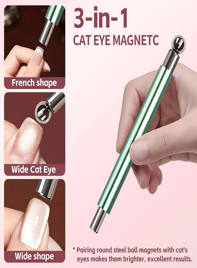 uadbau 4-Piece Cat Eye Magnet Set - Green Dual-Ended Nail Magnet With Round Bead, Heart Nail Magnets for Nail Art, and Black Magnetic Bead-Pickup Pen, Magnet for Cat Eye Gel Polish DIY Nail Designs - Image 2