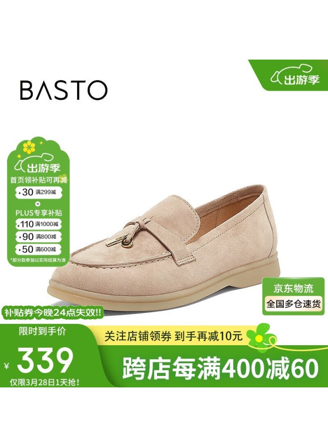 Basto Autumn 24 Offline Synchronized Commuter Loafers Chunky Heel Women's Shoes A4821ca4, Light Apricot Color, Size 38 - Image 1
