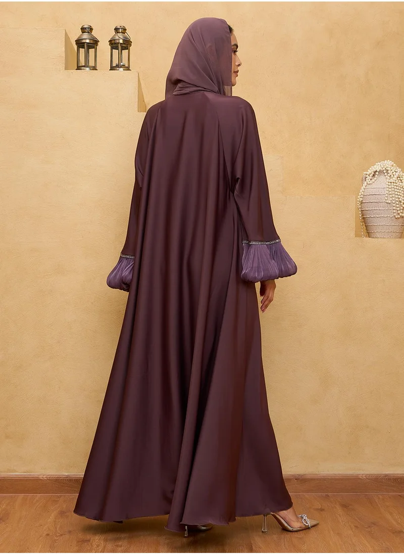 كوتور لابس Plum Flounce Sleeve Abaya with Sheila and Belt