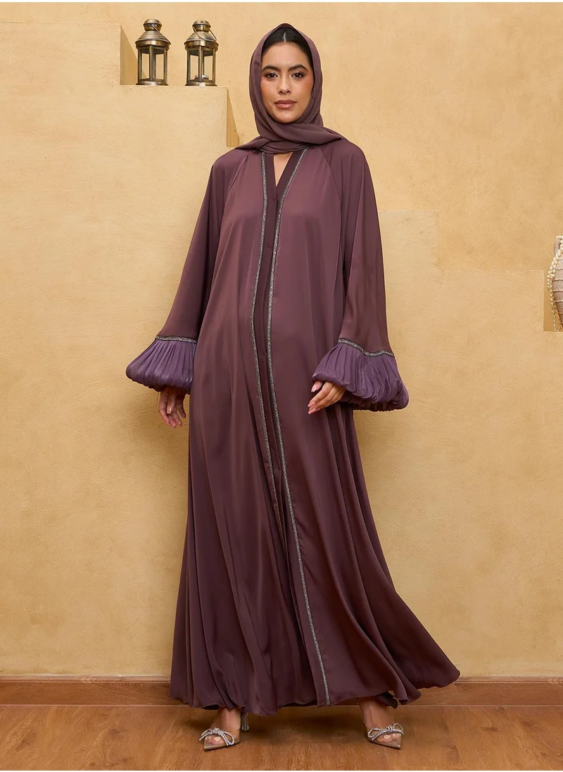 Couturelabs Plum Flounce Sleeve Abaya with Sheila and Belt