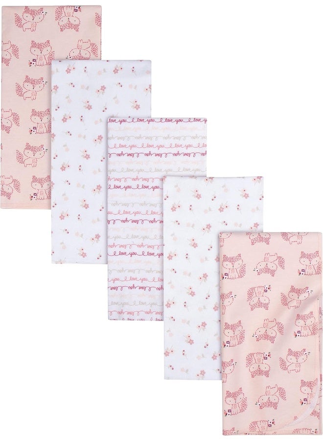 Gerber Gerber Boys and Girls Newborn Infant Baby Toddler Nursery 100% Cotton Flannel Receiving Swaddle Blanket, Foxes White, Pack of 5 
