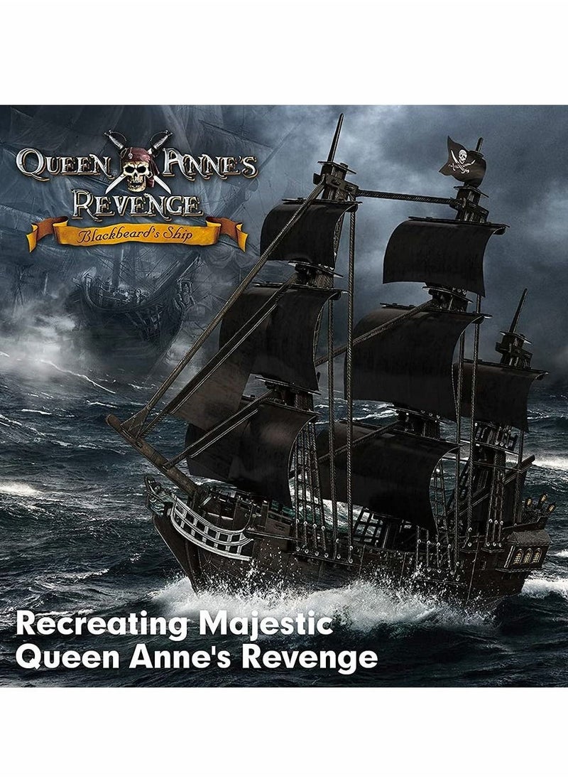 3D Puzzles for Adults Black Pirate Ship Model Kit, Third Generation Upgrade Queen Anne's Revenge Sailboat Building Kits Family Puzzle, Watercraft Desk Decor Gifts for Women Men, 180 Pieces - Image 4