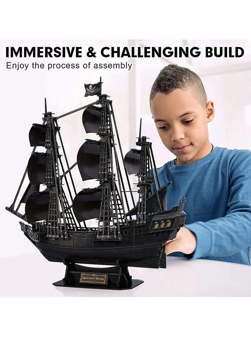 3D Puzzles for Adults Black Pirate Ship Model Kit, Third Generation Upgrade Queen Anne's Revenge Sailboat Building Kits Family Puzzle, Watercraft Desk Decor Gifts for Women Men, 180 Pieces - Image 5