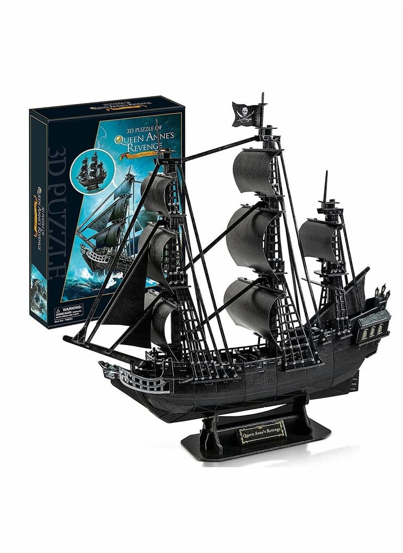 3D Puzzles for Adults Black Pirate Ship Model Kit, Third Generation Upgrade Queen Anne's Revenge Sailboat Building Kits Family Puzzle, Watercraft Desk Decor Gifts for Women Men, 180 Pieces - Image 1