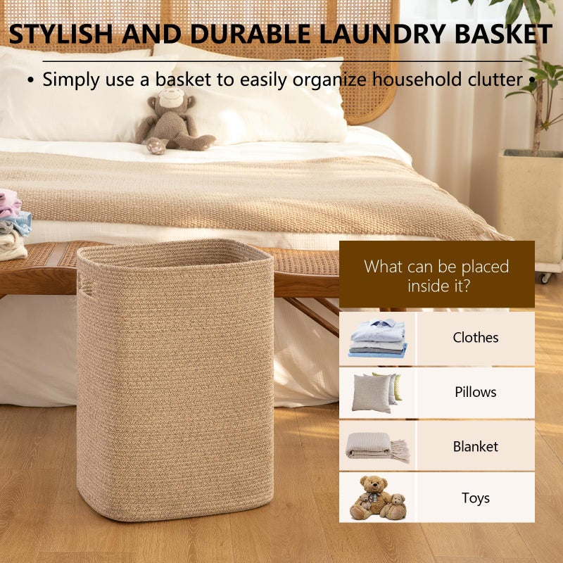OIAHOMY Laundry Hamper, Rectangle Cotton Laundry Basket with Handles, Large Blanket Basket for Living room, Woven Decorative Storage for Toys,Clothes,Pillows-16x13x22in-Brown variegated - Image 5