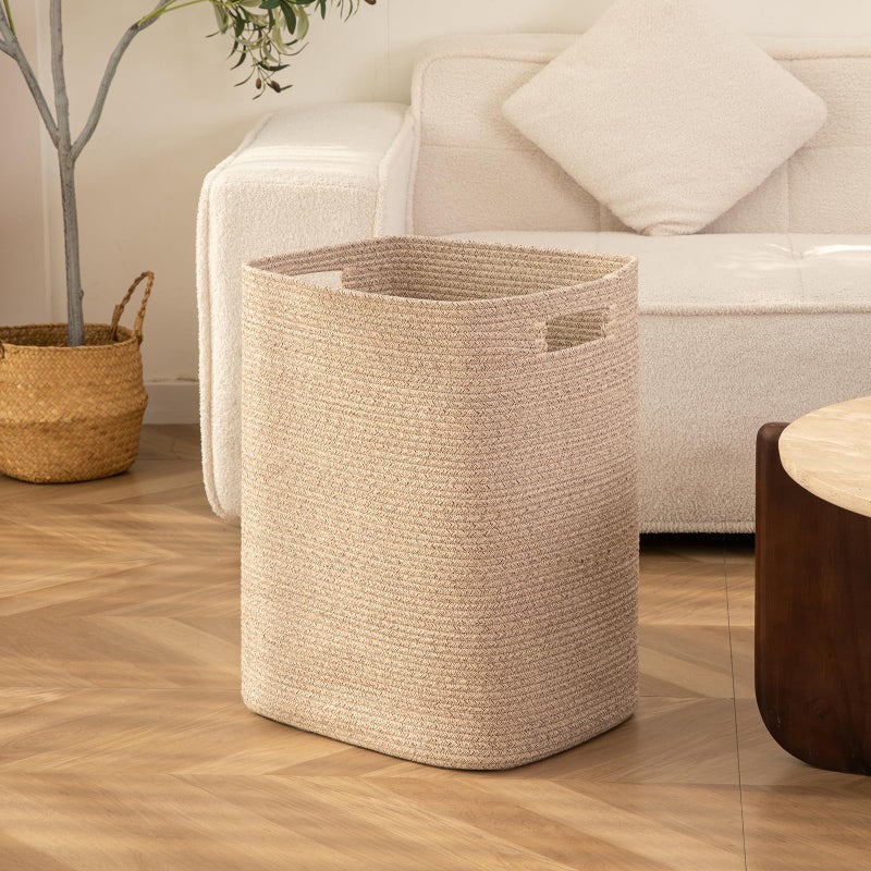 OIAHOMY Laundry Hamper, Rectangle Cotton Laundry Basket with Handles, Large Blanket Basket for Living room, Woven Decorative Storage for Toys,Clothes,Pillows-16x13x22in-Brown variegated - Image 2
