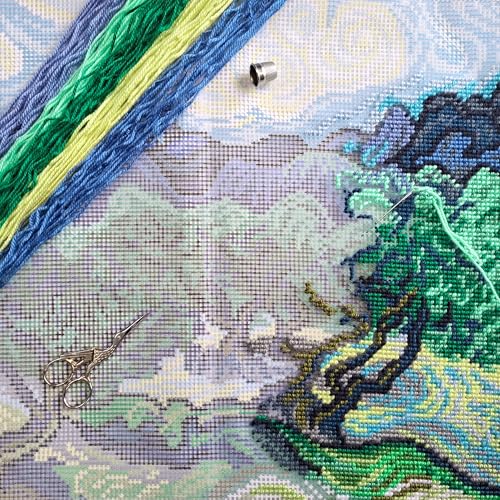 Brvsk Landscape Needlepoint Kit for Adults and Beginners Olive Trees by Vincent Van Gogh 1616 with Clear Precise Printed Design on Cotton Canvas Includes 2 Needles Yarn and EasyRead Chart - Image 3