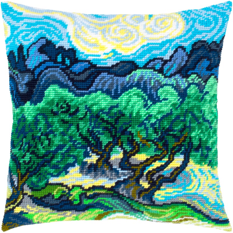 Brvsk Landscape Needlepoint Kit for Adults and Beginners Olive Trees by Vincent Van Gogh 1616 with Clear Precise Printed Design on Cotton Canvas Includes 2 Needles Yarn and EasyRead Chart - Image 2