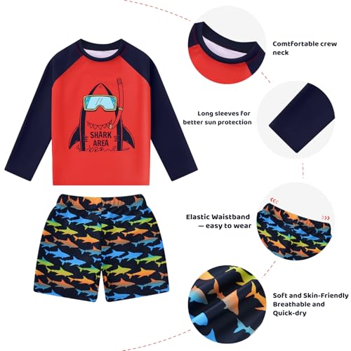Redair Boys Swim Wear Kids Swimsuits with Hat Rash Guard Boys Swim Set Size 7 8 - Image 4