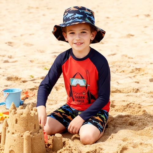 Redair Boys Swim Wear Kids Swimsuits with Hat Rash Guard Boys Swim Set Size 7 8 - Image 2