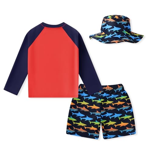 Redair Boys Swim Wear Kids Swimsuits with Hat Rash Guard Boys Swim Set Size 7 8 - Image 5