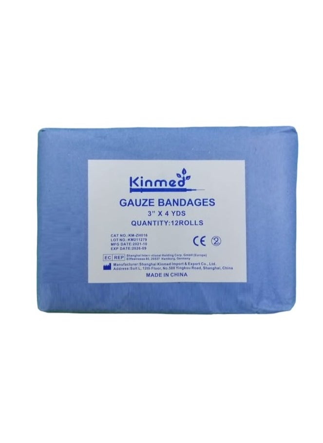 Kinmed - Gauze Bandages 12 Roll 3" x 4 YDS - Image 1