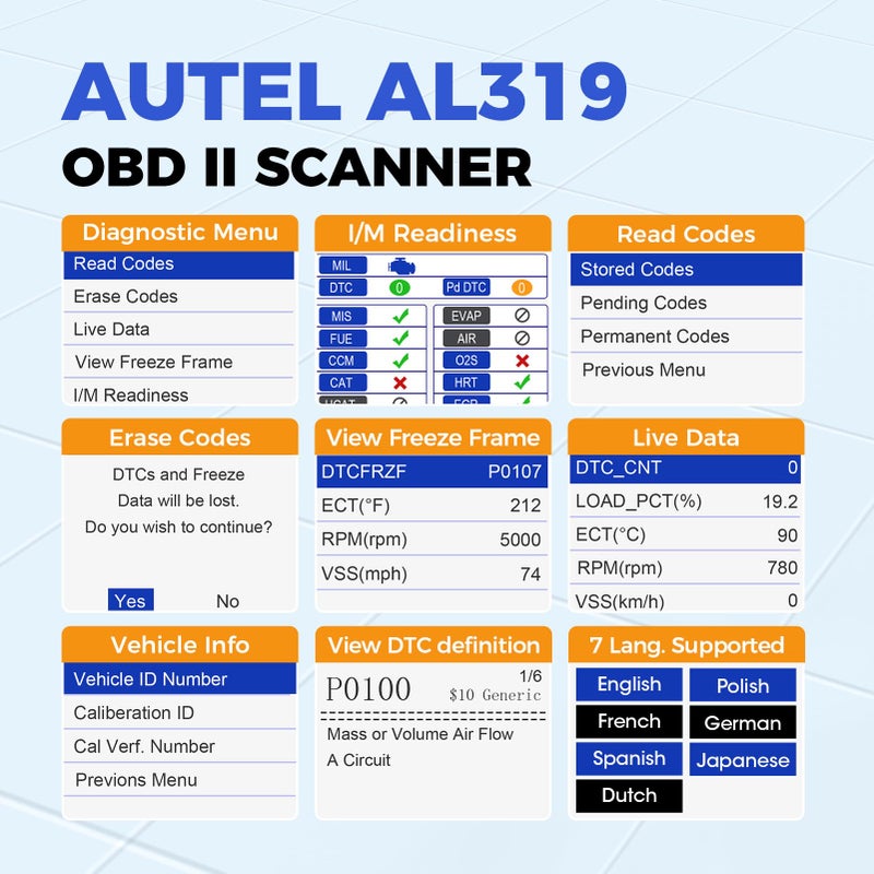 Autel Professional OBD2 Scanner AL319 Code Reader, Enhanced Check and Reset Engine Fault Code, Live Data, Freeze Frame, CAN Car Diagnostic Scan Tools for All OBDII Vehicles After 1996, 2025 Upgraded - Image 2