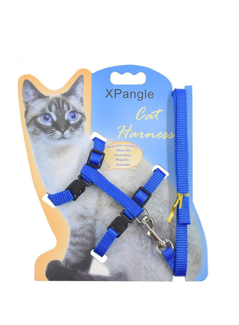 Generic Cat Harness and Leash Adjustable Nylon Halter Harness Kitten Nylon Strap Belt Safety Rope Leads Blue  - Image 1