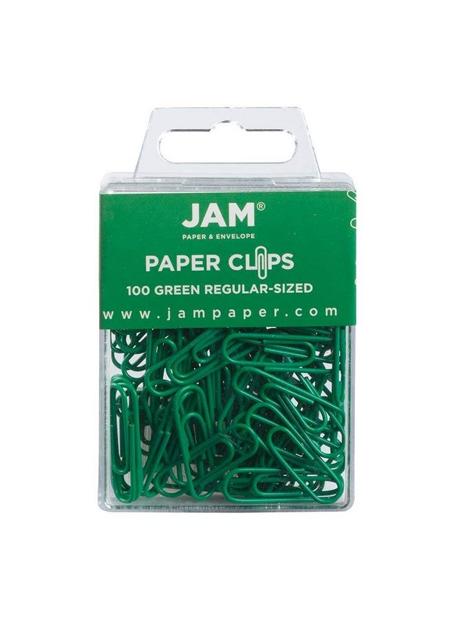 جام بايبر مشابك ورق قياسية ملونة من JAM PAPER - عادية مقاس 1 بوصة - مشبك ورق أخضر - 100 مشبك/عبوة - Image 1